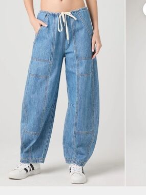 Blank‎ NYC NWT Fan Mail Barrel Jeans Light Wash XS Patchwork Drawstring Utility